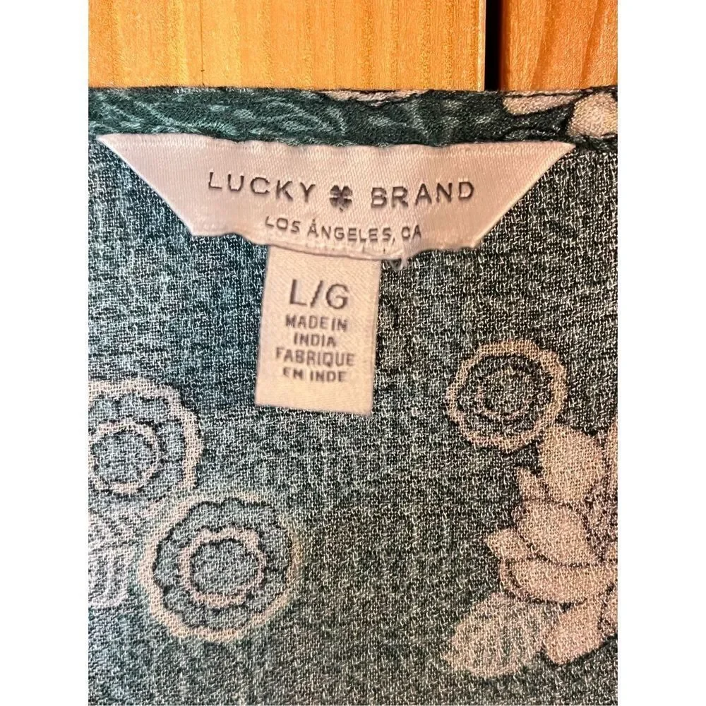 LUCKY BRAND Floral Top Large Green (2517) - Picture 3 of 7